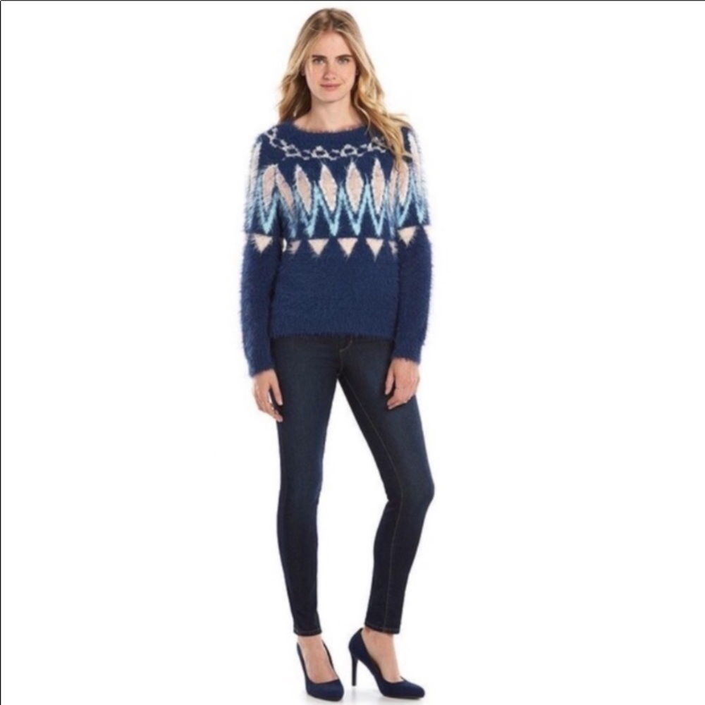 LC Lauren Conrad Eyelash Fair Isle Fuzzy Sweater
